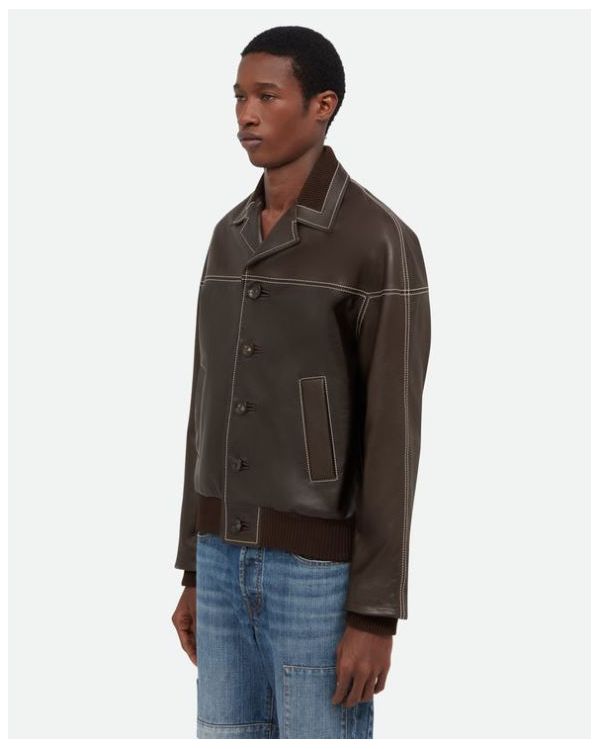 VESTE EN CUIR TIME BRUN FONCÉ