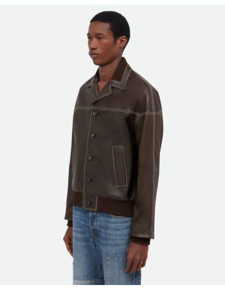 VESTE EN CUIR TIME BRUN FONCÉ