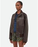 VESTE EN CUIR TIME BRUN FONCÉ