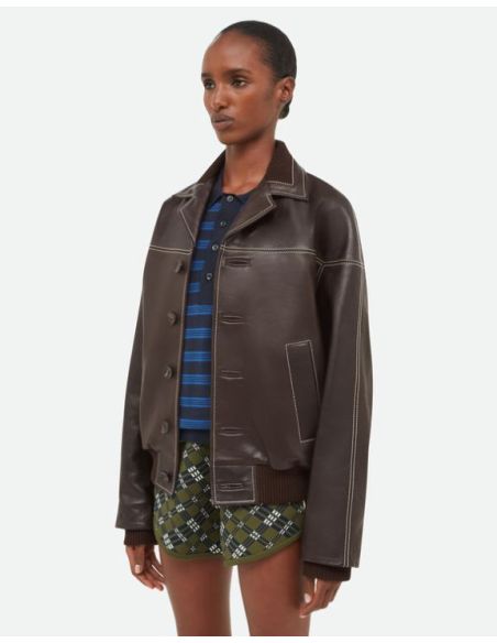 VESTE EN CUIR TIME BRUN FONCÉ