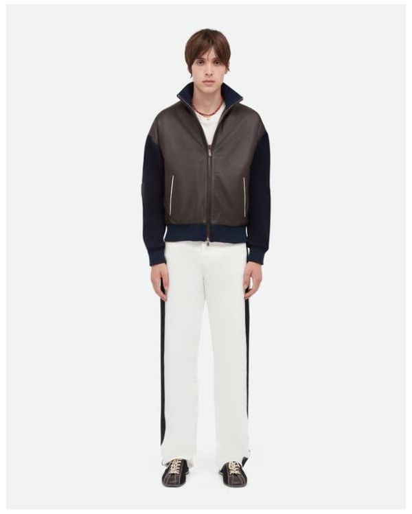 PATH LEATHER JACKET NAVY / DARK BROWN / IVORY