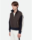VESTE EN CUIR PATH BLEU MARINE / BRUN FONCÉ / IVOIRE