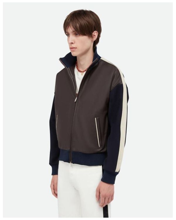 VESTE EN CUIR PATH BLEU MARINE / BRUN FONCÉ / IVOIRE 2