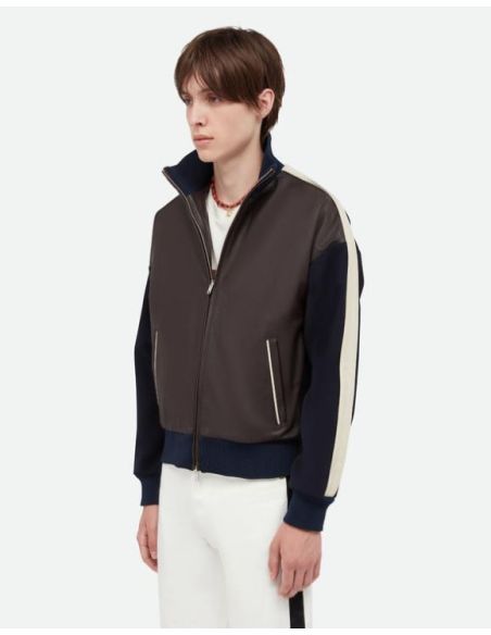 PATH LEATHER JACKET NAVY / DARK BROWN / IVORY