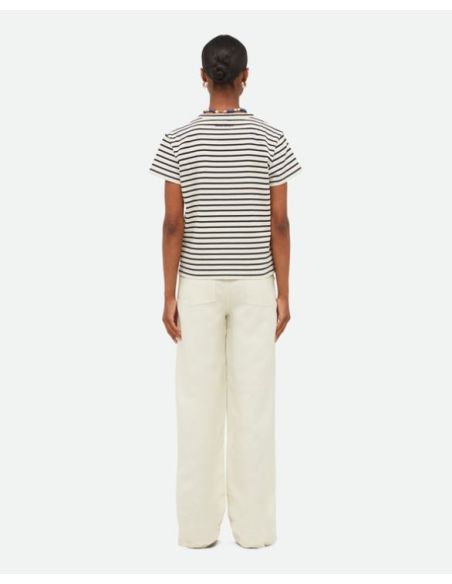 CROWN CROPPED TSHIRT STRIPE IVORY / NAVY