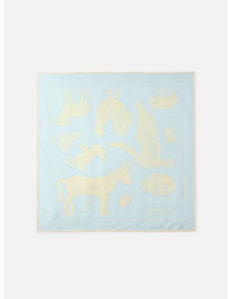 LE FOULARD PAYSAN IMPRIME ANIMAL BLEU CLAIR / JAUNE