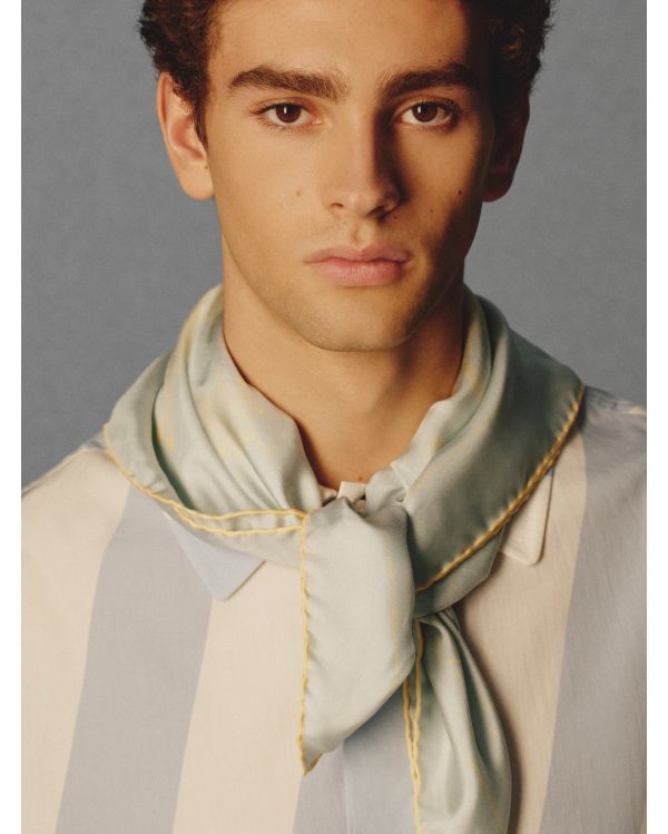 LE FOULARD PAYSAN IMPRIME ANIMAL BLEU CLAIR / JAUNE