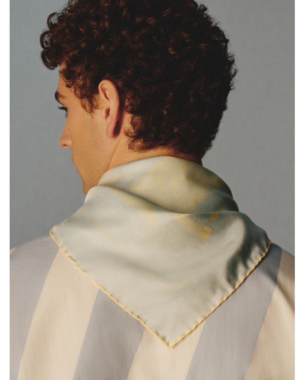 LE FOULARD PAYSAN IMPRIME ANIMAL BLEU CLAIR / JAUNE