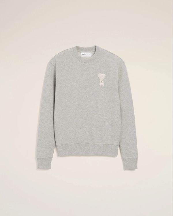 SWEATSHIRT AMI DE COEUR CROCHET EN COTON GRIS CEND CHINE / BLANC CRÈME