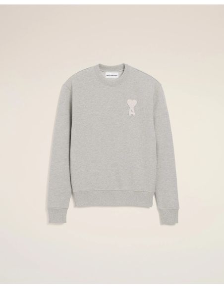 SWEATSHIRT AMI DE COEUR CROCHET EN COTON GRIS CEND CHINE / BLANC CRÈME