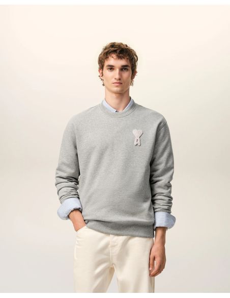 SWEATSHIRT AMI DE COEUR CROCHET EN COTON GRIS CEND CHINE / BLANC CRÈME