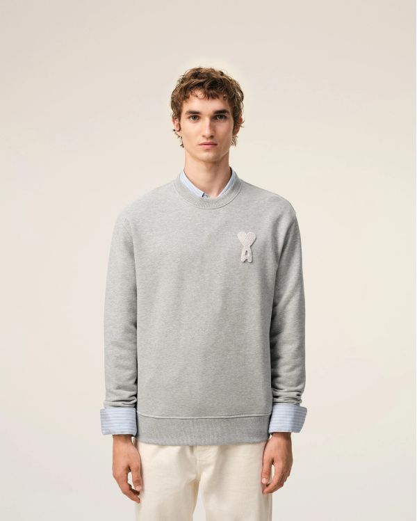 SWEATSHIRT AMI DE COEUR CROCHET EN COTON GRIS CEND CHINE / BLANC CRÈME