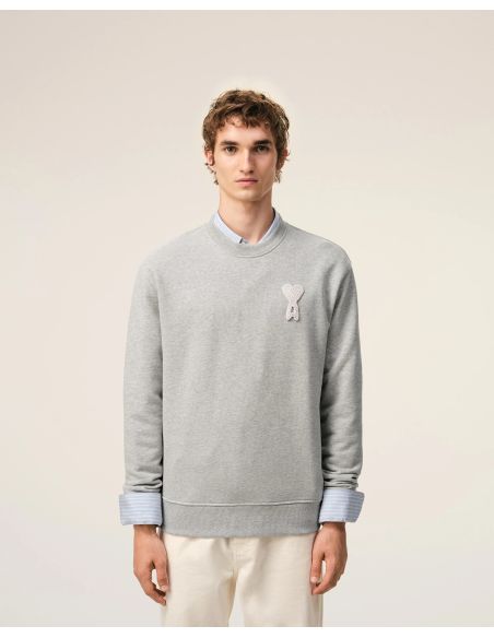 CROCHET AMI DE COEUR SWEATSHIRT IN ASH GREY CHINE / CREAM WHITE