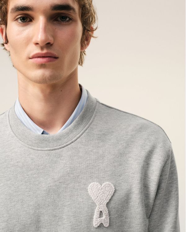 SWEATSHIRT AMI DE COEUR CROCHET EN COTON GRIS CEND CHINE / BLANC CRÈME