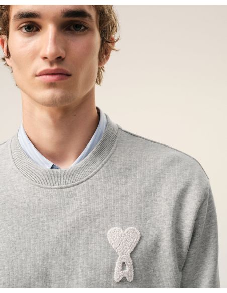 CROCHET AMI DE COEUR SWEATSHIRT IN ASH GREY CHINE / CREAM WHITE