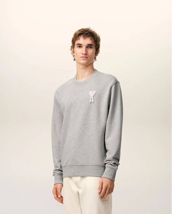 SWEATSHIRT AMI DE COEUR CROCHET EN COTON GRIS CEND CHINE / BLANC CRÈME