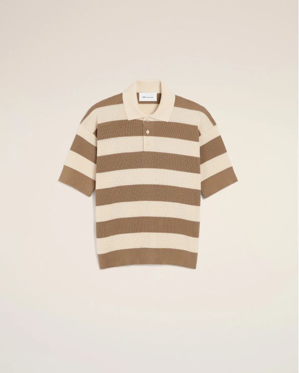 SHORT-SLEEVES POLO SHIRT AMI DE COEUR IN COTTON CREAM WHITE / TAUPE