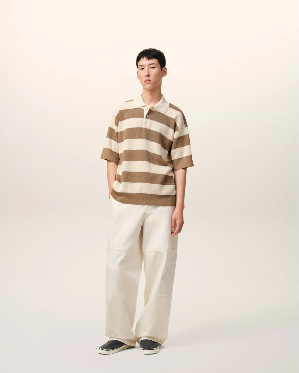SHORT-SLEEVES POLO SHIRT AMI DE COEUR IN COTTON CREAM WHITE / TAUPE