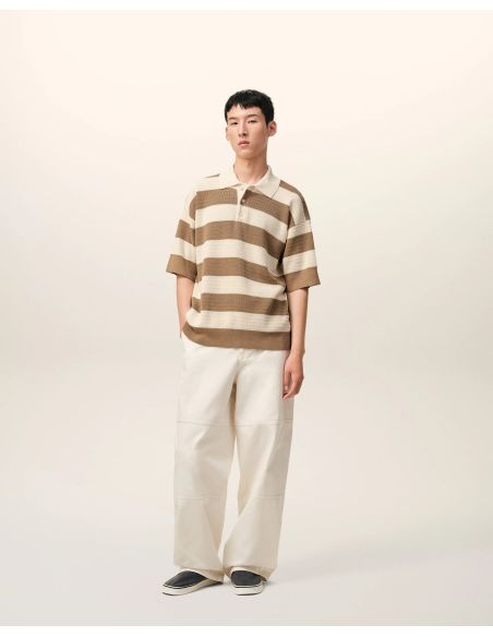 SHORT-SLEEVES POLO SHIRT AMI DE COEUR IN COTTON CREAM WHITE / TAUPE