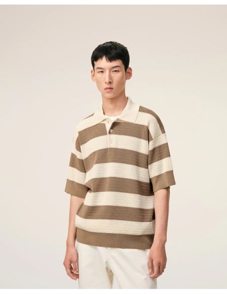 POLO MANCHES COURTES AMI DE COEUR EN COTON BLANC CRÈME / BEIGE TAUPE