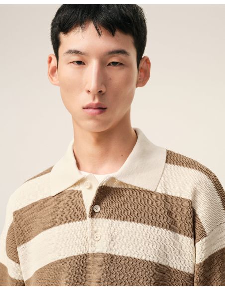 SHORT-SLEEVES POLO SHIRT AMI DE COEUR IN COTTON CREAM WHITE / TAUPE