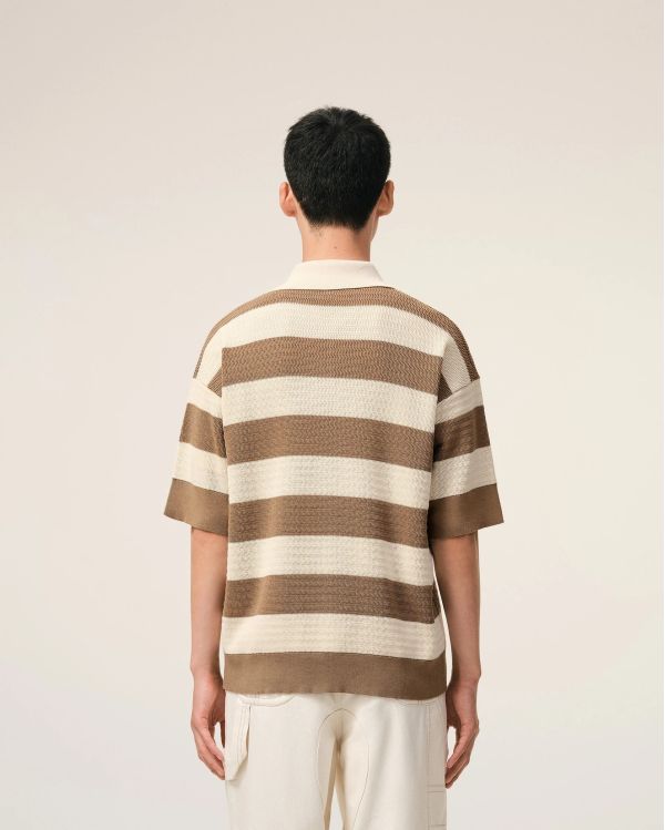 SHORT-SLEEVES POLO SHIRT AMI DE COEUR IN COTTON CREAM WHITE / TAUPE