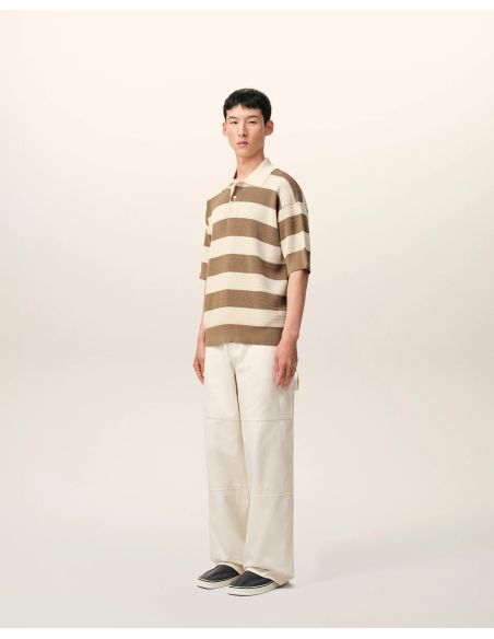 SHORT-SLEEVES POLO SHIRT AMI DE COEUR IN COTTON CREAM WHITE / TAUPE