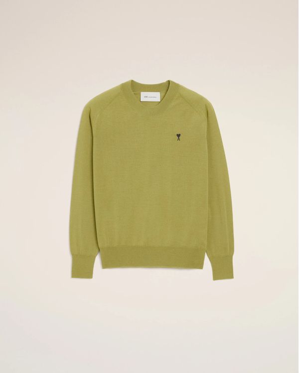PULL COL ROND AMI DE COEUR EN LAINE VERT MATCHA / NOIR
