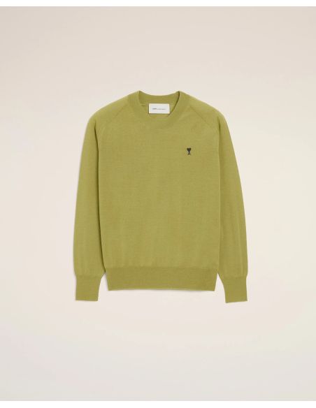 PULL COL ROND AMI DE COEUR EN LAINE VERT MATCHA / NOIR