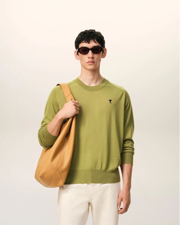 PULL COL ROND AMI DE COEUR EN LAINE VERT MATCHA / NOIR