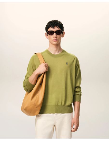 PULL COL ROND AMI DE COEUR EN LAINE VERT MATCHA / NOIR