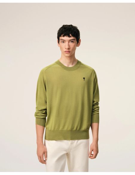 PULL COL ROND AMI DE COEUR EN LAINE VERT MATCHA / NOIR