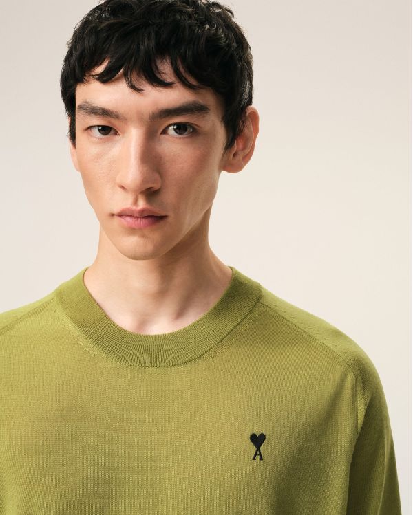 PULL COL ROND AMI DE COEUR EN LAINE VERT MATCHA / NOIR