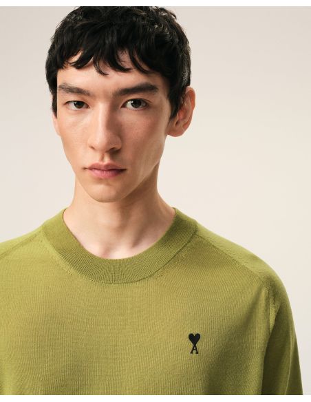 ROUND NECK SWEATER AMI DE COEUR IN WOOL MATCHA GREEN / BLACK