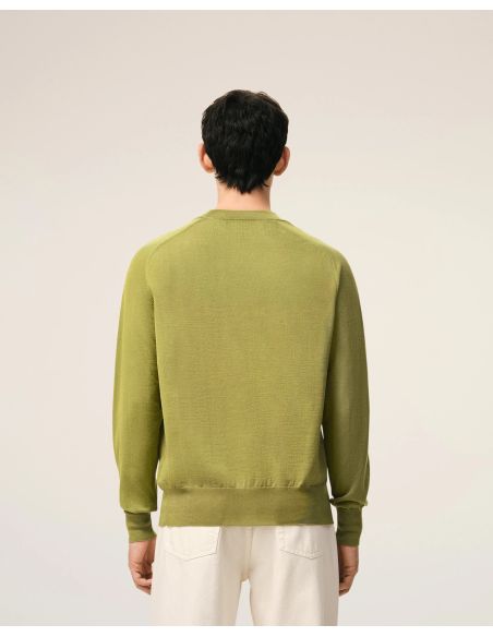 PULL COL ROND AMI DE COEUR EN LAINE VERT MATCHA / NOIR