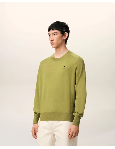 ROUND NECK SWEATER AMI DE COEUR IN WOOL MATCHA GREEN / BLACK