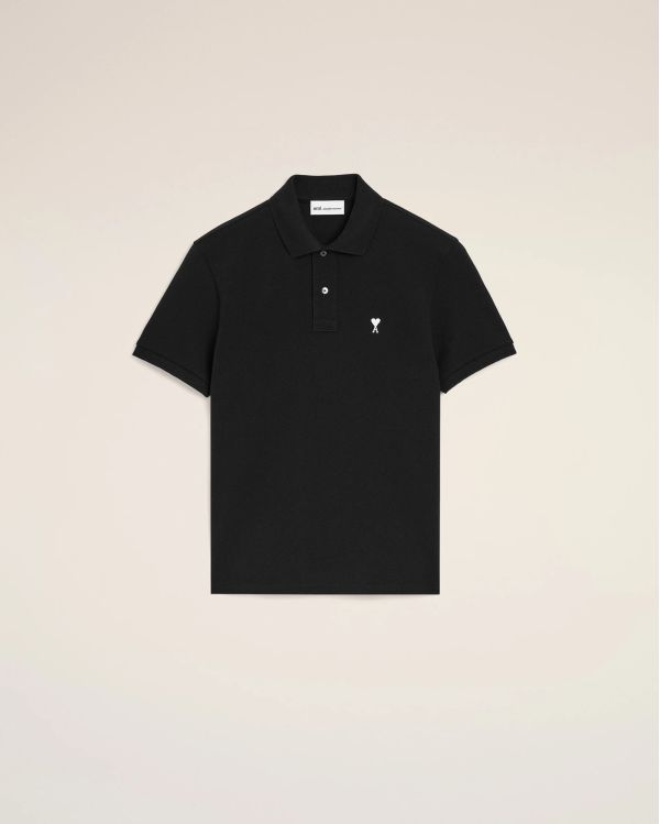 POLO MANCHES COURTES AMI DE COEUR EN COTON NOIR / BLANC CRÈME