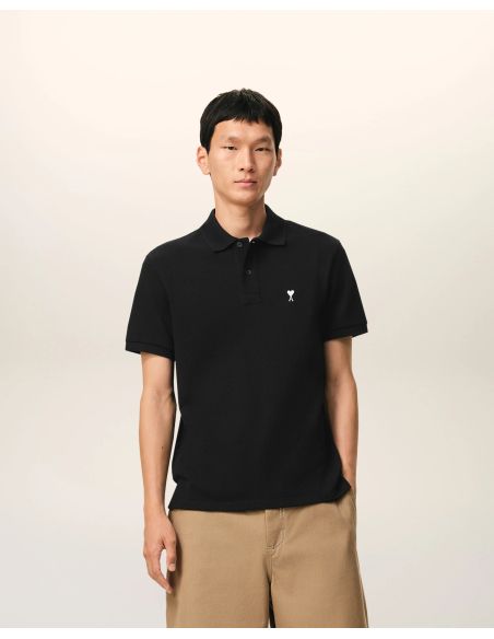 POLO MANCHES COURTES AMI DE COEUR EN COTON NOIR / BLANC CRÈME