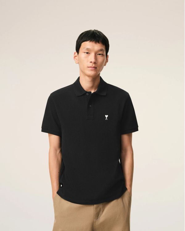 SHORT-SLEEVES POLO SHIRT AMI DE COEUR IN COTTON BLACK / CREAM WHITE