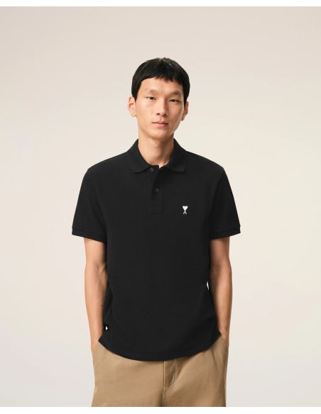 SHORT-SLEEVES POLO SHIRT AMI DE COEUR IN COTTON BLACK / CREAM WHITE
