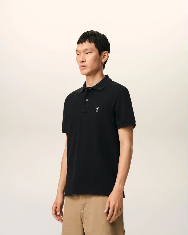 SHORT-SLEEVES POLO SHIRT AMI DE COEUR IN COTTON BLACK / CREAM WHITE