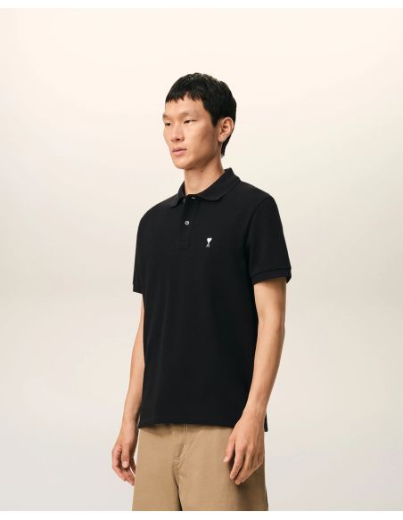 POLO MANCHES COURTES AMI DE COEUR EN COTON NOIR / BLANC CRÈME