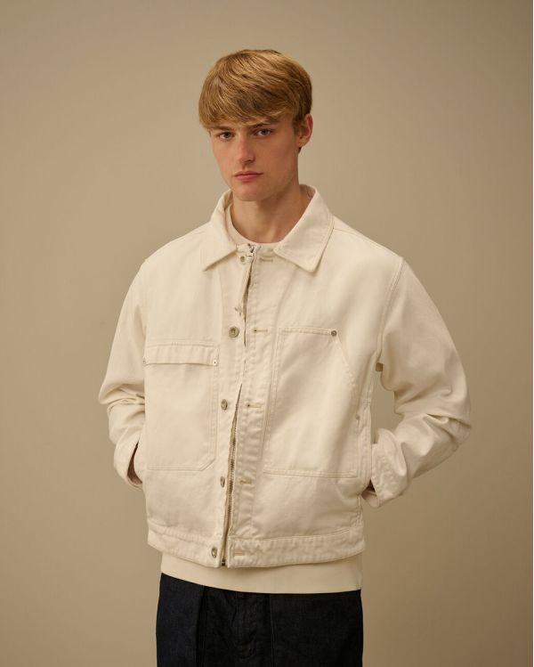 BULL DENIM ZIP JACKET GAUZE WHITE