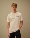 T-SHIRT WITH PRINTED LOGO ON WHITE GAUZE