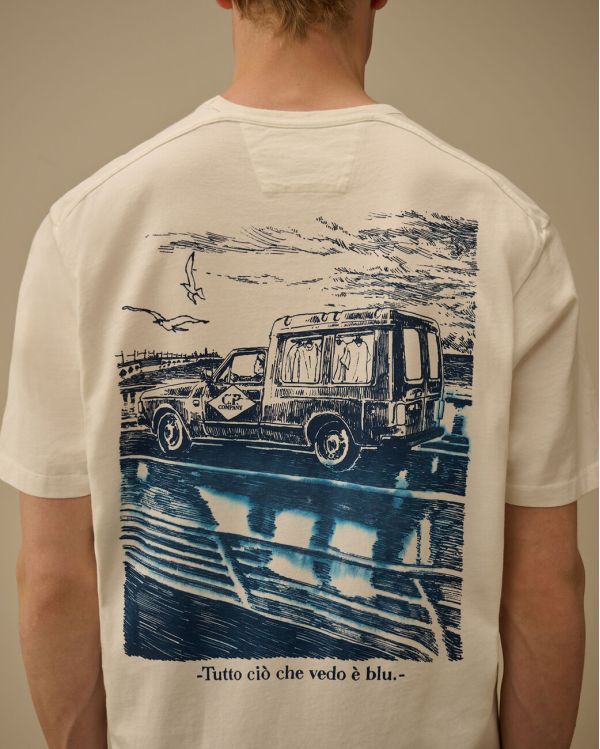 T-SHIRT WITH PRINTED LOGO ON WHITE GAUZE