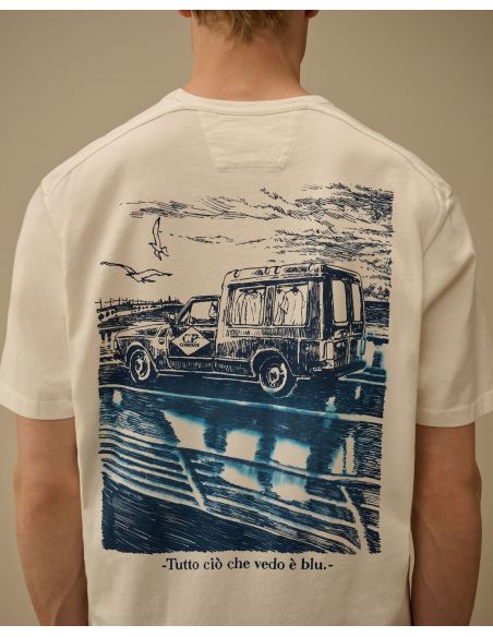 T-SHIRT WITH PRINTED LOGO ON WHITE GAUZE