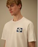 T-SHIRT WITH PRINTED LOGO ON WHITE GAUZE