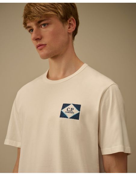 T-SHIRT WITH PRINTED LOGO ON WHITE GAUZE