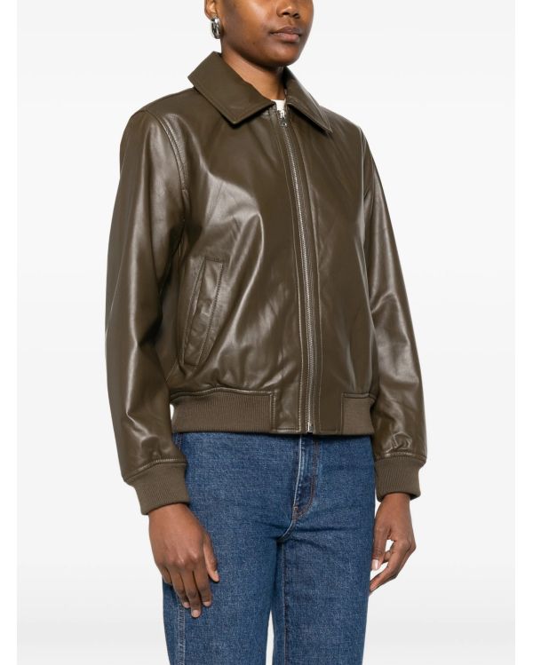 VESTE CUIR AGNEAU CLASSIQUE BRONZE VERT