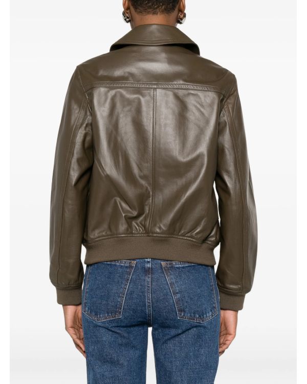 VESTE CUIR AGNEAU CLASSIQUE BRONZE VERT